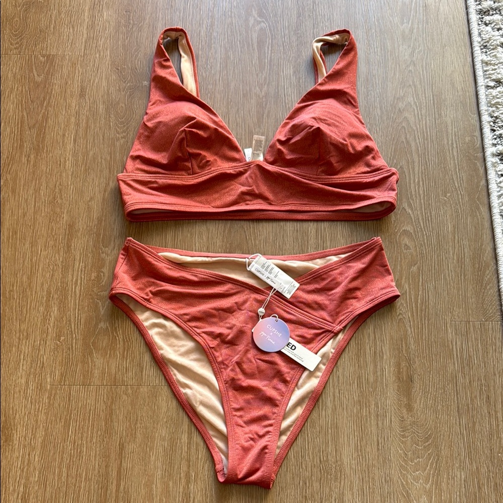 Cupshe Red Ruched Bikini Set